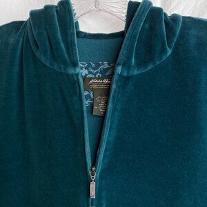 VTG Eddie Bauer Dark Teal SOFT Velour Full Zip Hoodie with Pockets